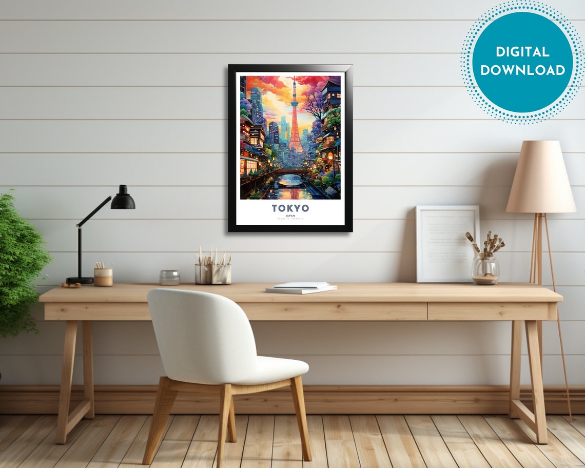 Tokyo Japan Night Canal Tower Lights Lantern Old Town Poster - Image 3