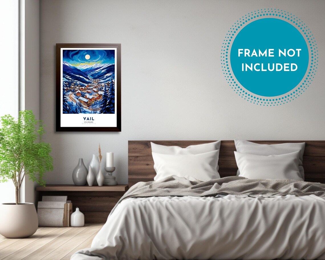 Vail Colorado Moonlit Snow Valley Alpine Village Travel Poster - Image 3