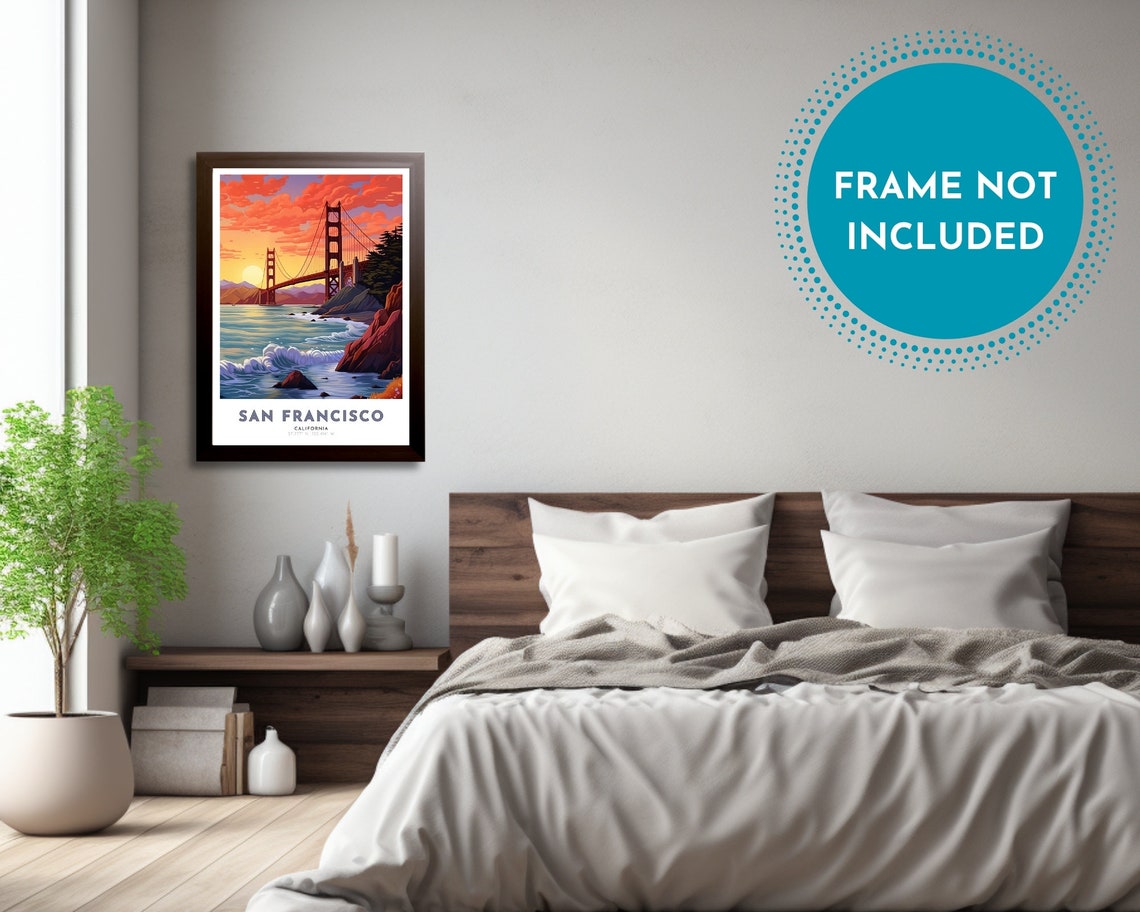 San Francisco California Art Nouveau Travel Poster San Fran Print San Francisco Wall Art City By The Bay Golden Gate Bridge - Image 2