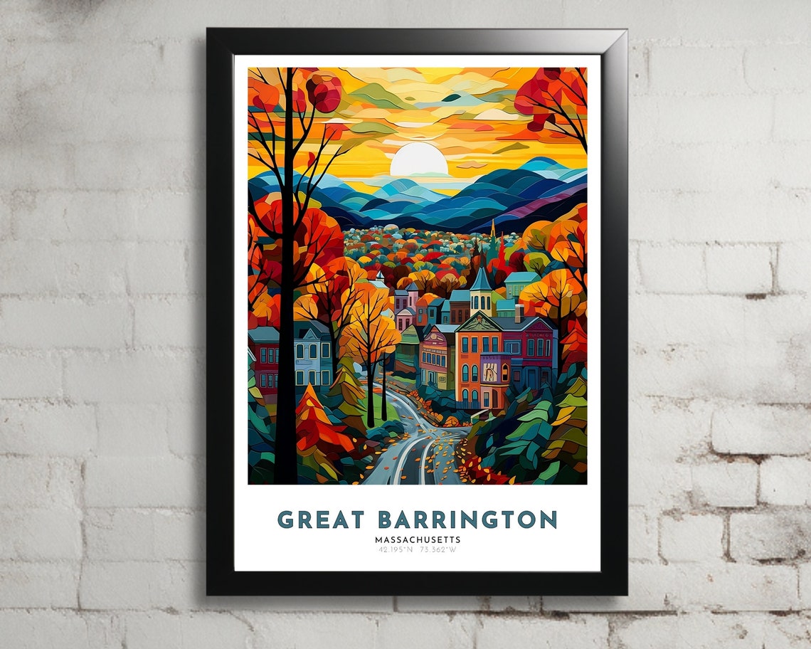Great Barrington Travel Poster Of Massachusetts Art Nouveau Gift For Lovers Of Massachusetts Wall Art Decor Print Of Berkshires Painting