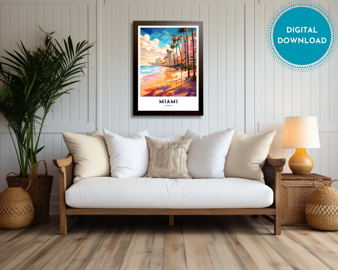Miami Florida Palm Beach Oceanfront Hotels Travel Art Poster - Image 3