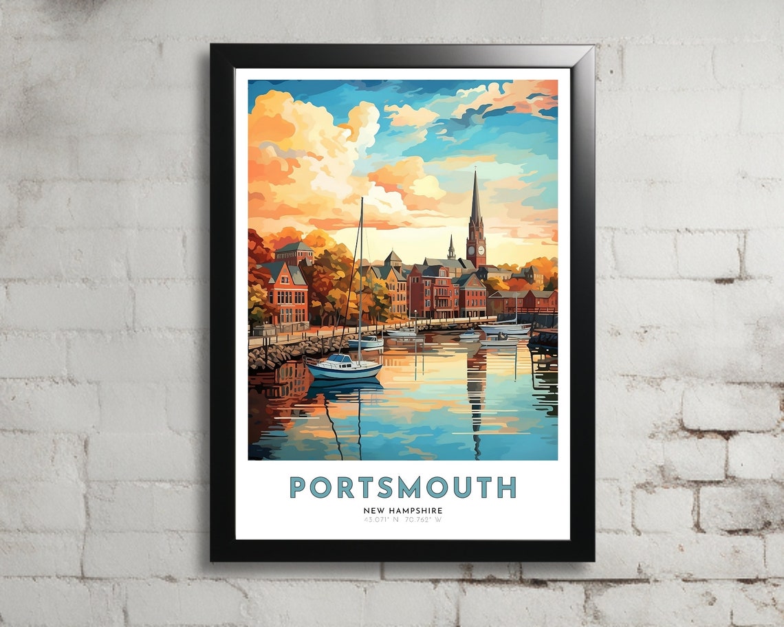 Portsmouth Travel Poster Of New Hampshire Art Nouveau Gift For Lovers Of Portsmouth Nh Wall Art Decor Of Portsmouth