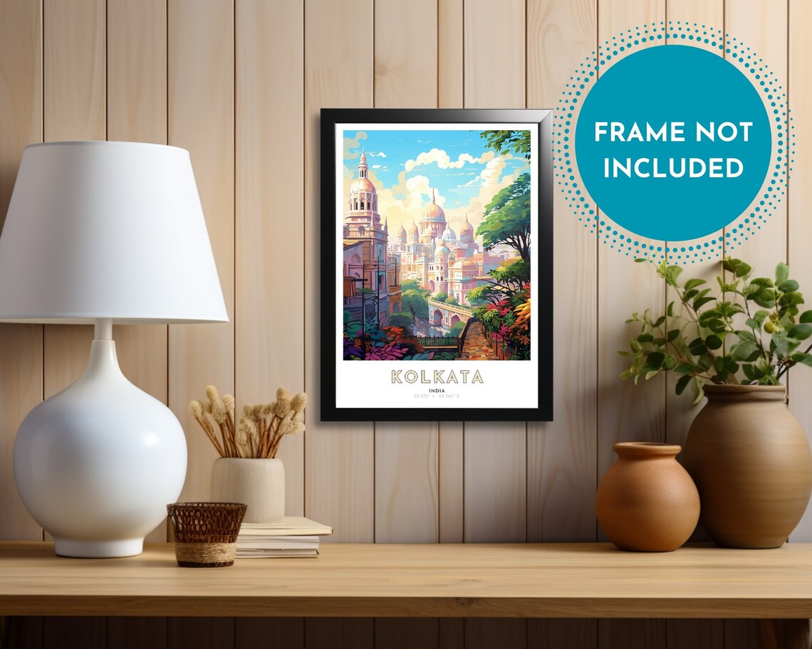 Kolkata India Domed Palace Garden Sunset Art Nouveau Travel Poster - Image 3