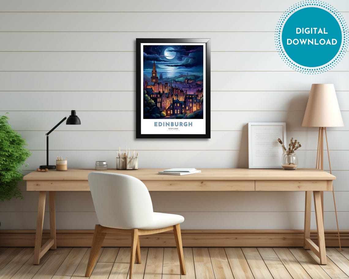 Edinburgh Travel Poster Of Scotland Art Nouveau Gift For Lover Of Edinburgh Scotland Wall Art Decor Of Lothian Painting - Image 2