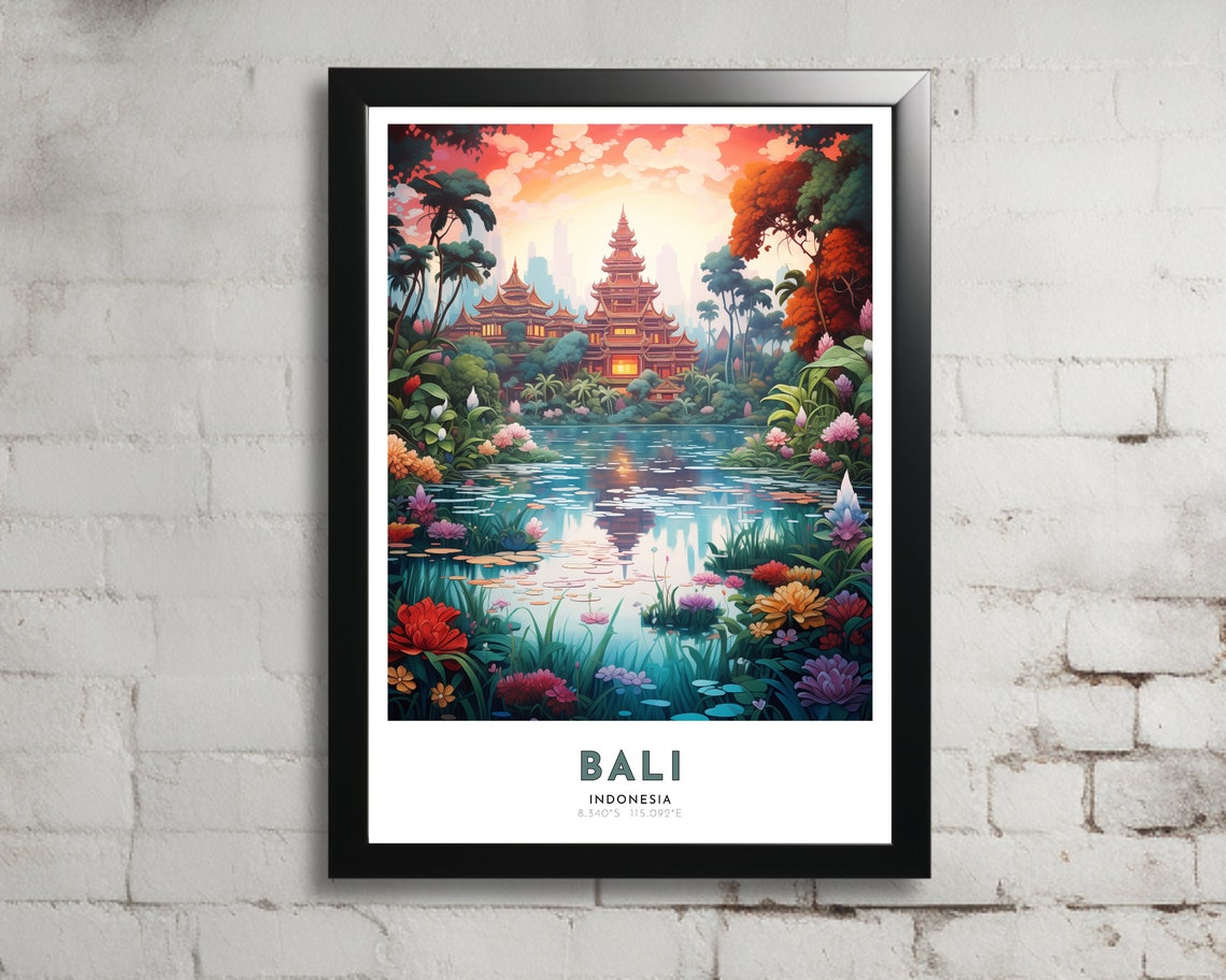 Bali Travel Poster Of Indonesia Art Nouveau Gift For Lover Of Bali Indonesia Wall Art Decor Of Island Of Gods Painting