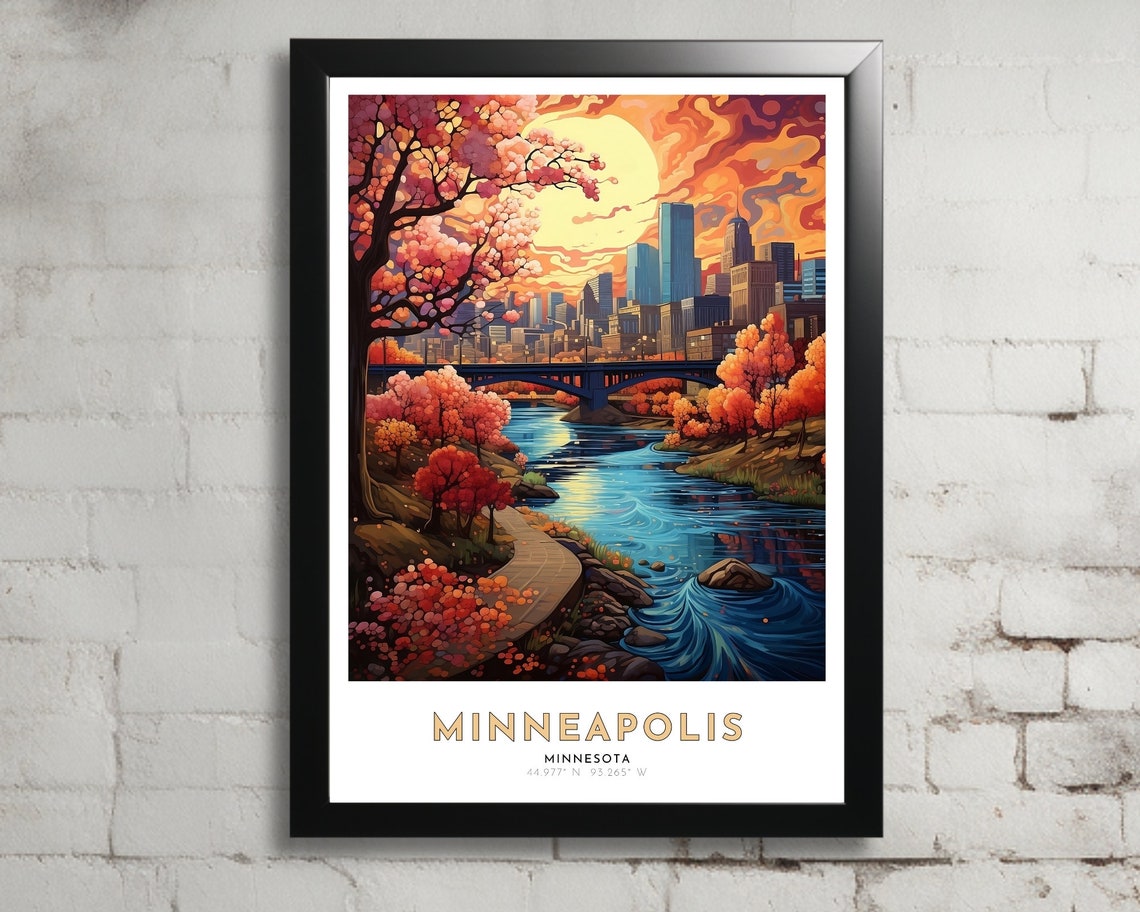 Minneapolis Minnesota Travel Poster Art Nouveau Minneapolis Print Minneapolis Wall Art Minneapolis Painting Saint Paul Art Art