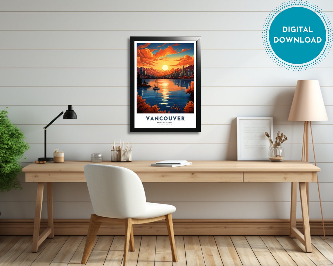 Vancouver Travel Poster Of British Columbia Art Nouveau Gift For Lover Of Vancouver Wall Art Decor Of Pacific Coast - Image 2