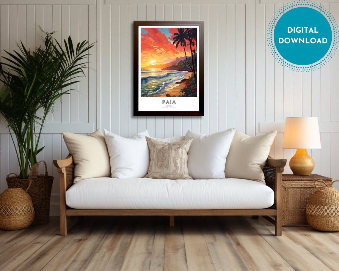 Paia Travel Poster Of Hawaii Art Nouveau Gift For Lover Of Paia Hawaii Wall Art Decor Of Maui Painting - Image 3