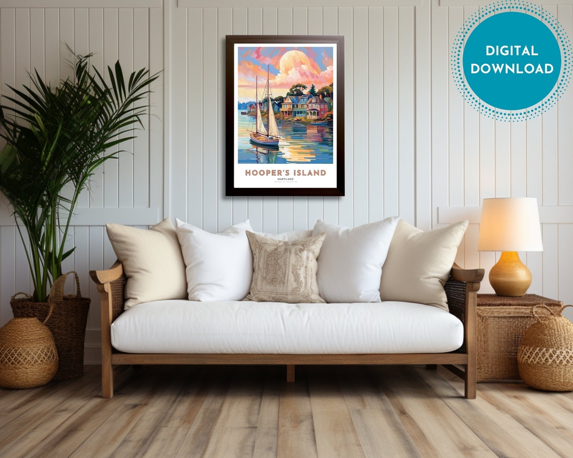 Hoopers Island Maryland Sailboat Sunset Waterfront Travel Poster - Image 3