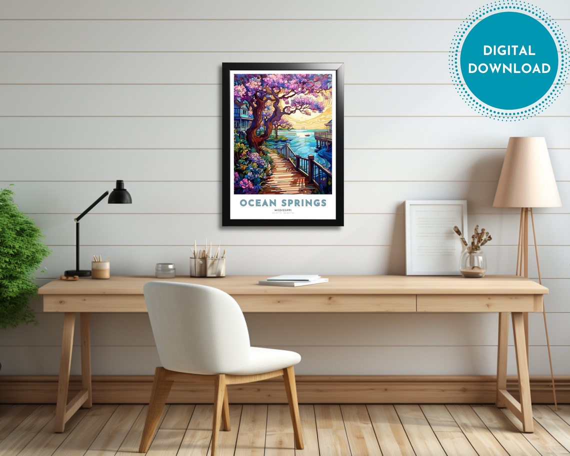 Ocean Springs Travel Poster Of Mississippi Art Nouveau Gift For Lovers Of Mississippi Wall Art Of Gulf Shore Painting - Image 3