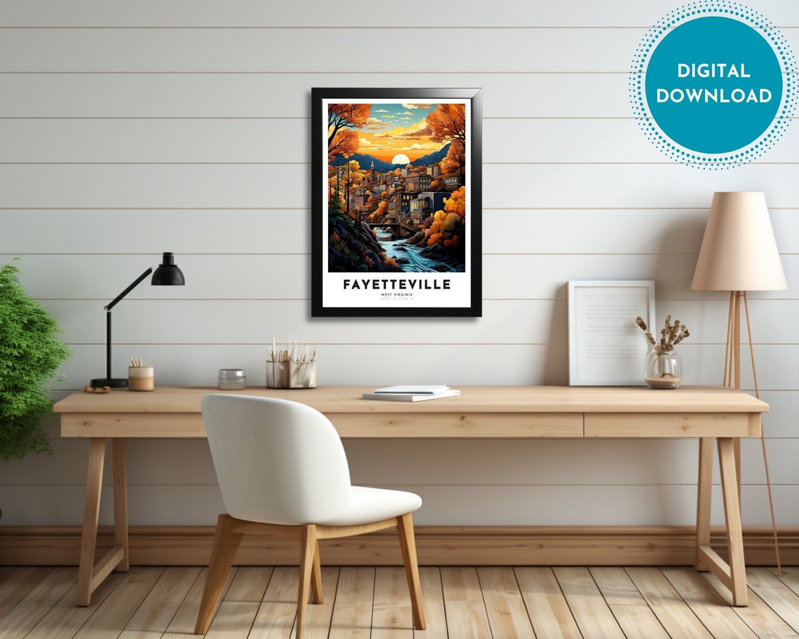 Fayetteville Travel Poster Of West Virginia Art Nouveau Gift For Lovers Of West Virginia Wall Art Of Appalachia Painting - Image 2