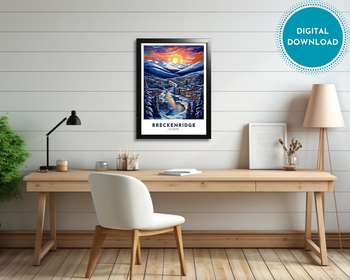 Breckenridge Colorado Snow Village River Sunset Travel Poster - Image 2