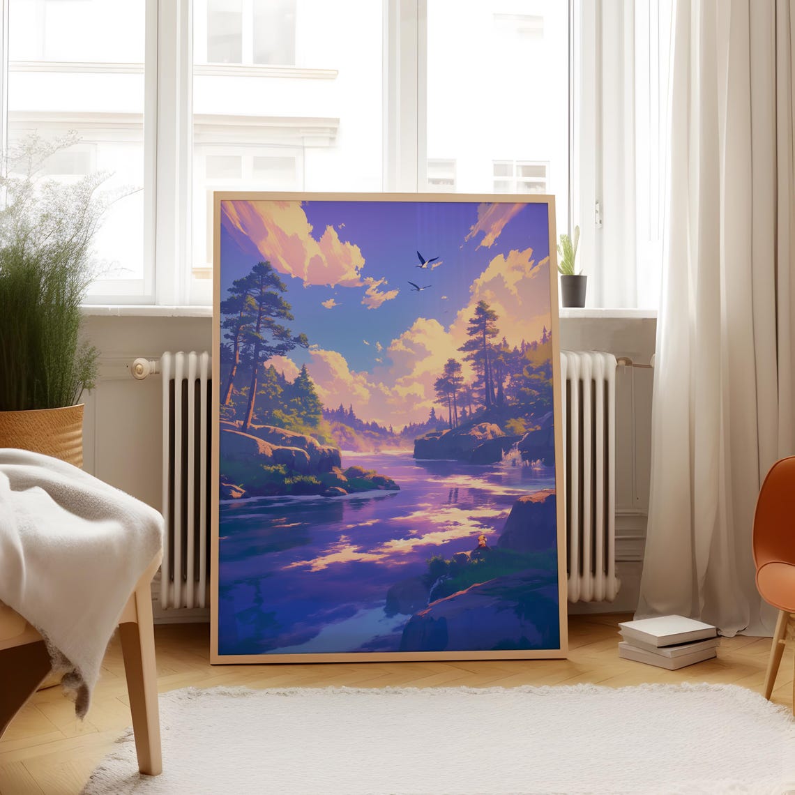 Peaceful Pine River Valley Sunset Nature Calm Reflection Poster - Image 4
