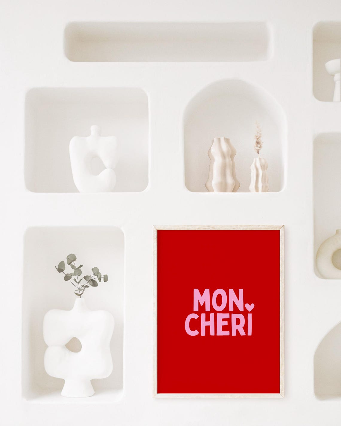 Mon Cheri Pink Text Red Background French Quote Retro Poster - Image 2