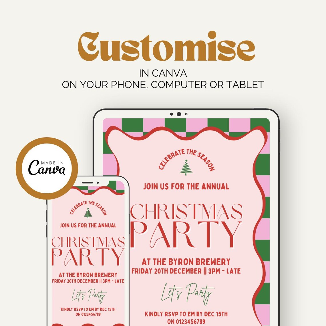 Wavy Border Christmas Party Invitation Card Pink Green Holiday Poster - Image 4