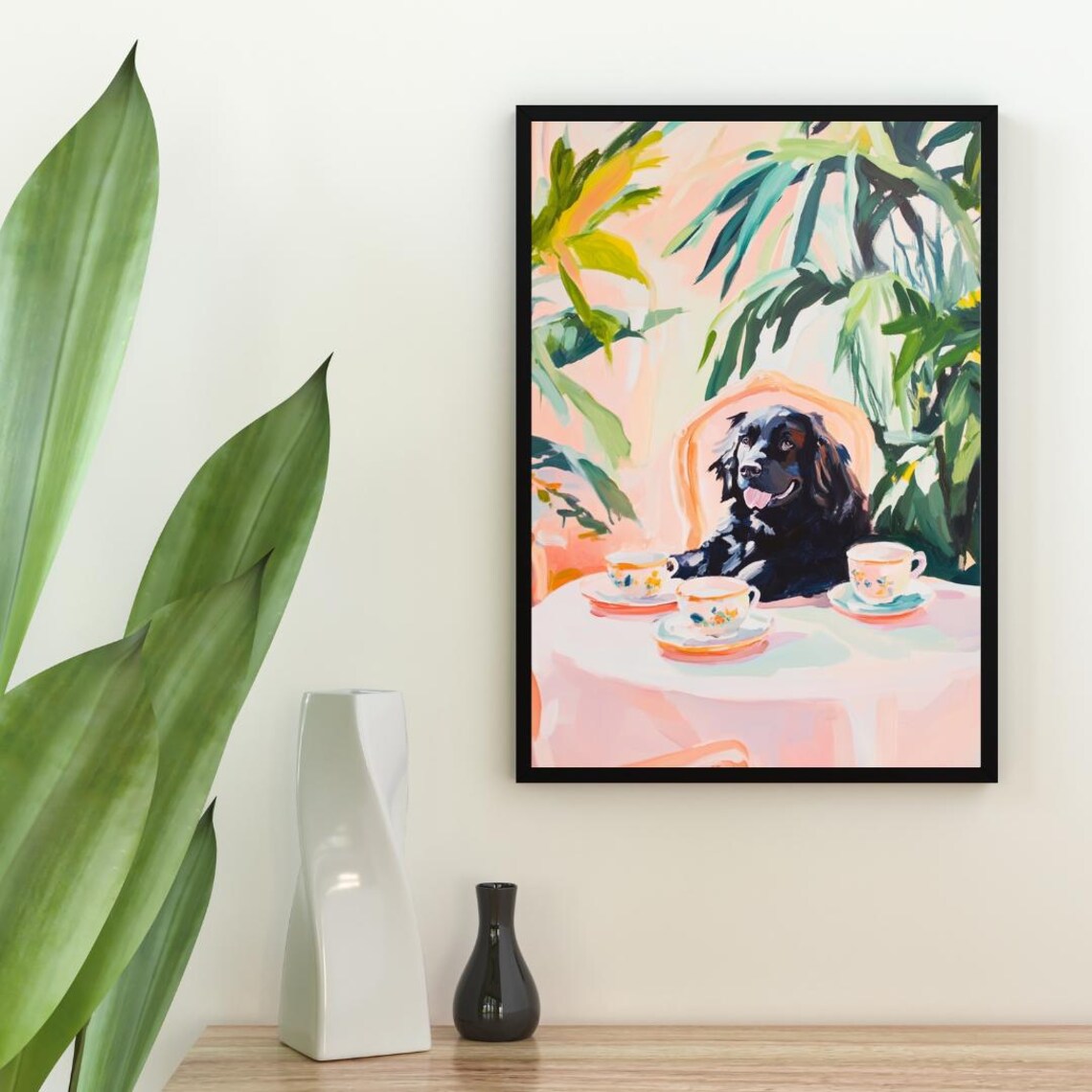 Newfoundland Dog Cafe Afternoon Tea Gentle Giant Black Poster - Image 2