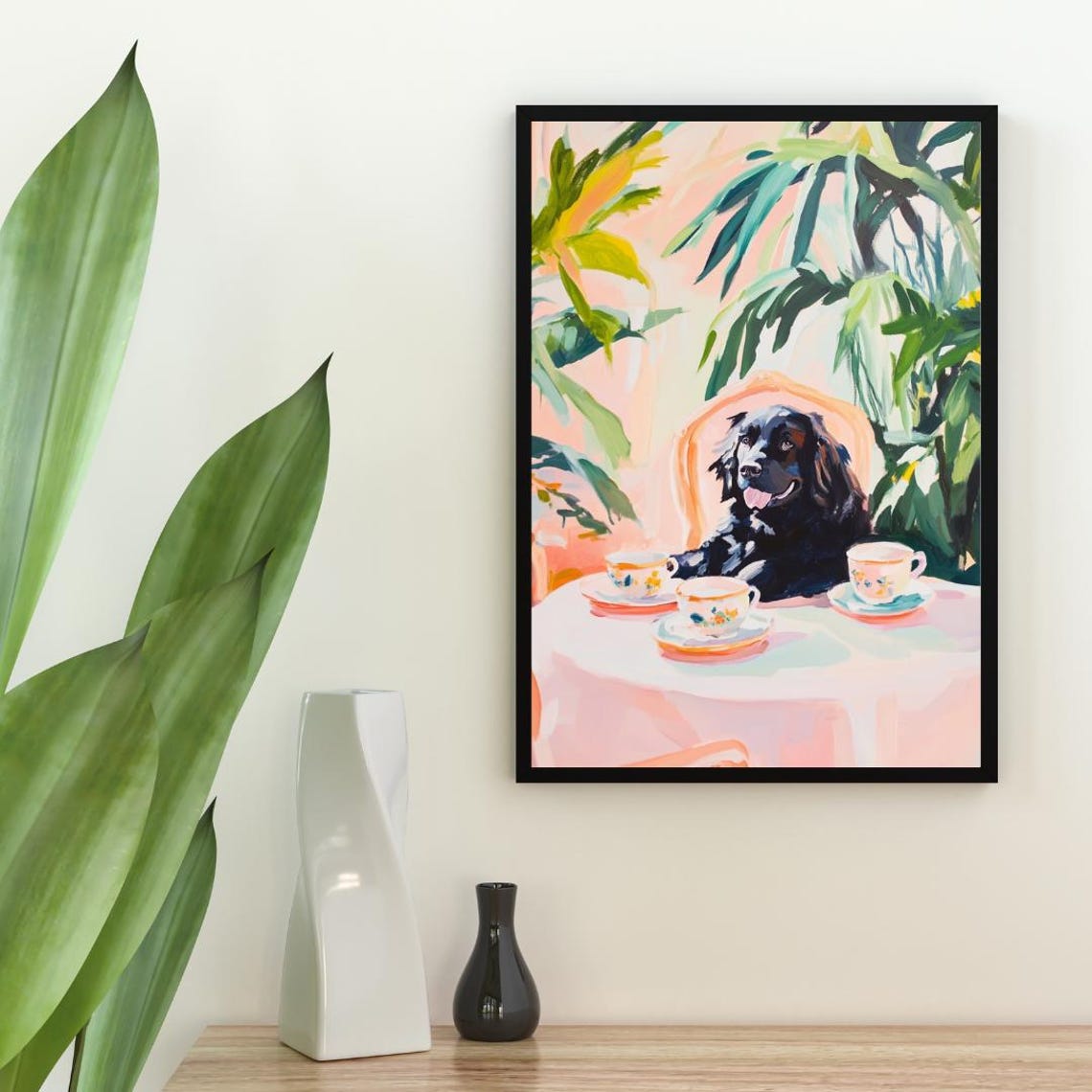 Retro Newfoundland Poster Newfoundland Oil Painting Vintage Newfoundland Poster Dog Dining Room Wall Art Retro Dog Poster Pet Poster - Image 2
