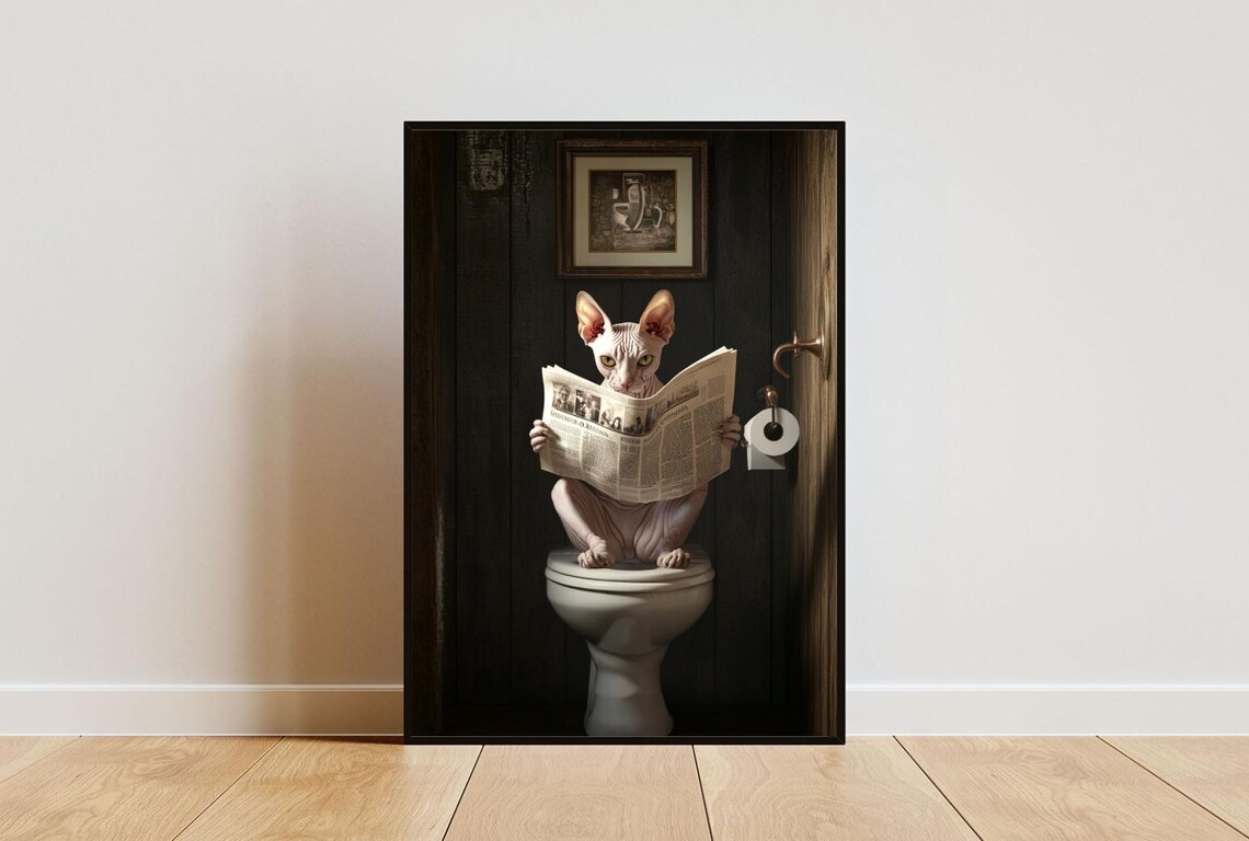 Sphynx On Toilet Bathroom Cat Poster Art Print