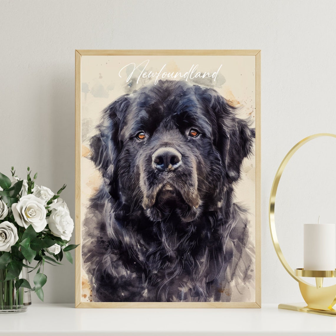 Newfoundland Poster Dog Poster Newfoundland Print Dog Wall Art Personalised Dog Photo Dog Newfoundland Watercolour Pet Portrait Dog - Image 3