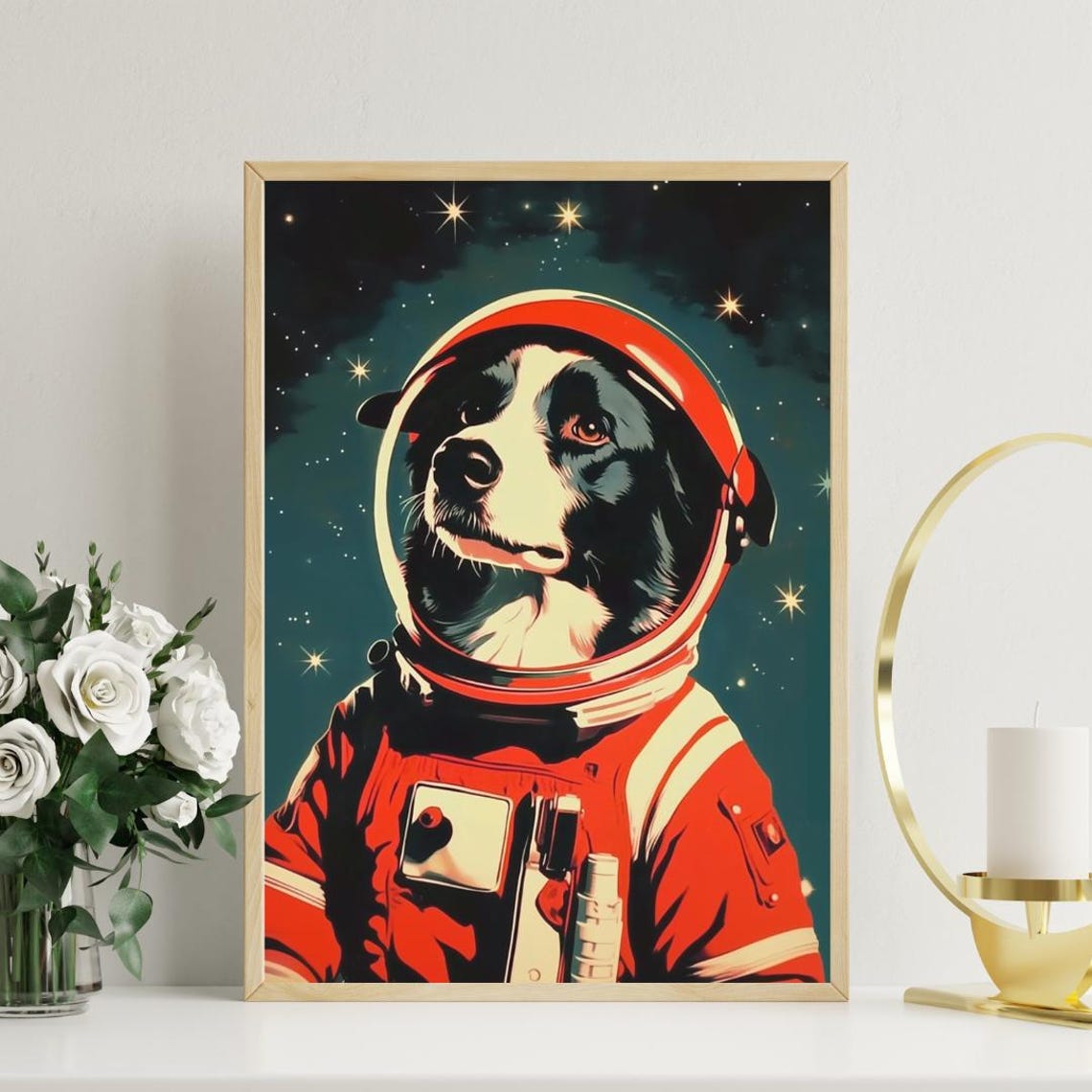 Border Collie Astronaut Retro Space Dog Pop Art Portrait Poster - Image 3