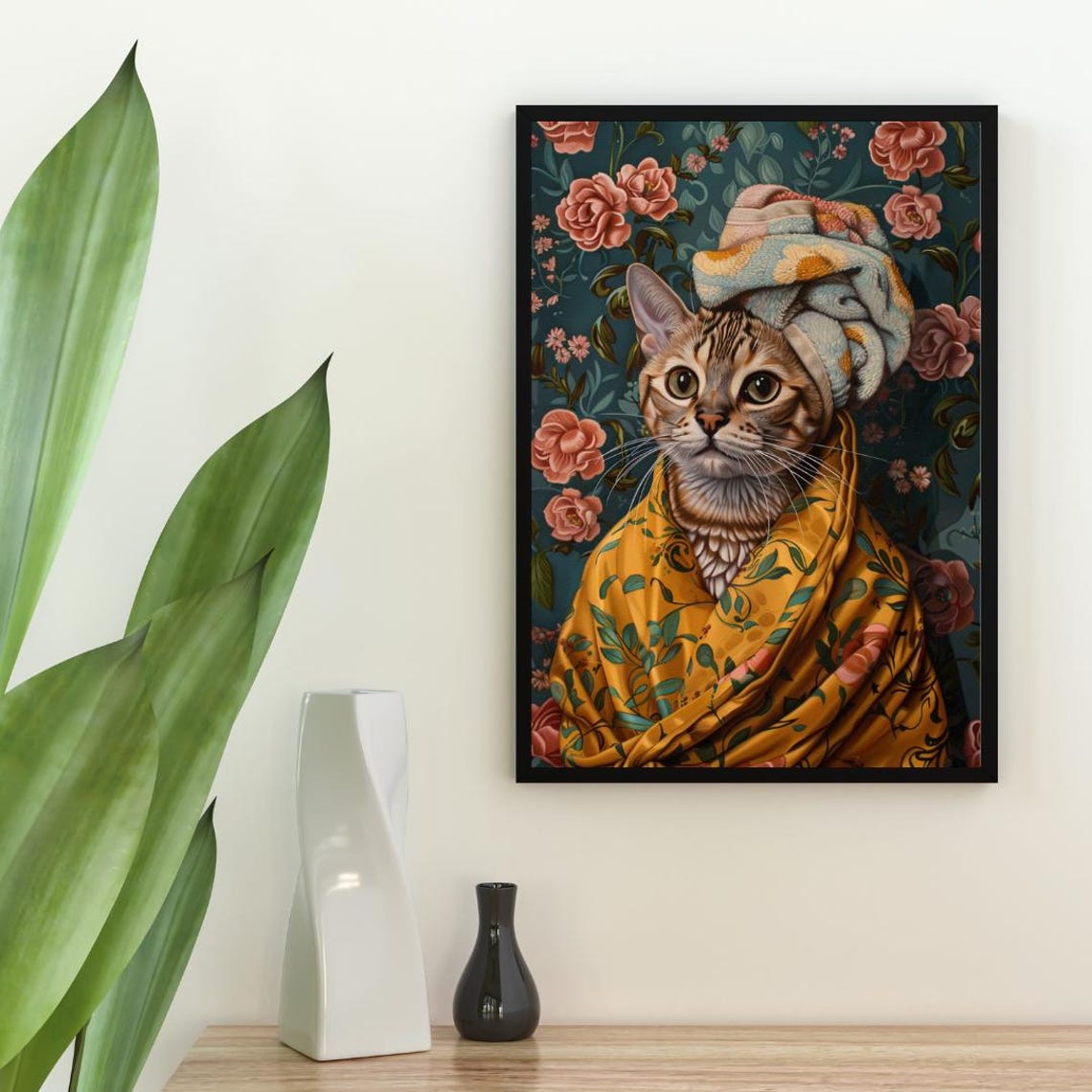 Bengal In Bathrobe Spa Day Portrait Funny Spotted Cat Wall Poster - Image 2