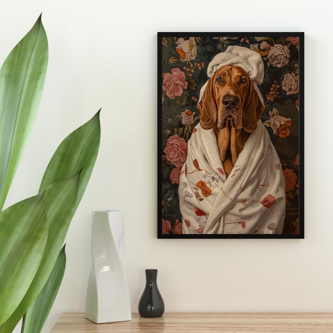Bloodhound In Bathrobe Bathroom Dog Portrait Poster - Image 2