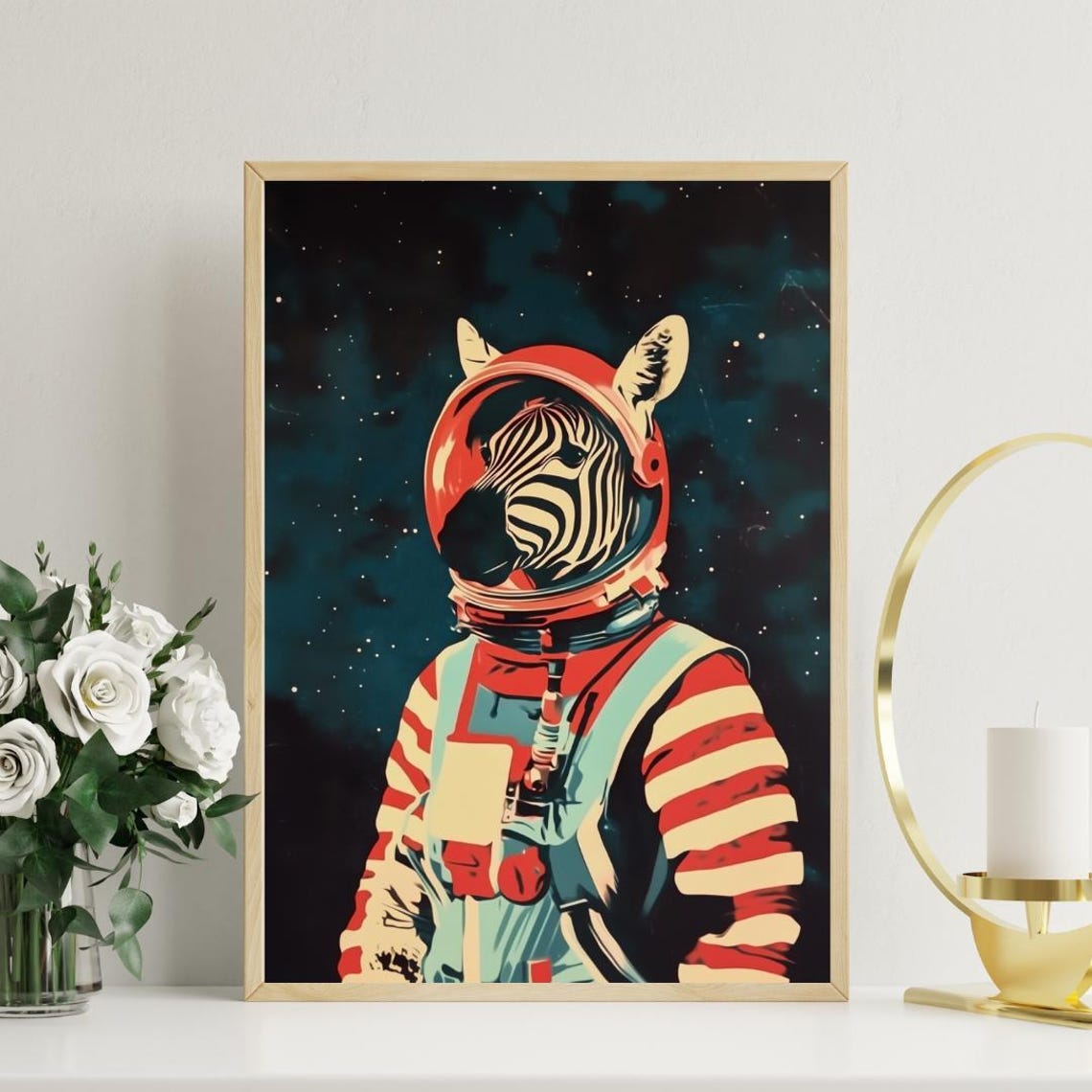 Zebra Astronaut Vintage Retro Starry Galaxy Space Portrait Poster - Image 3