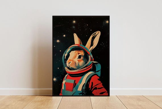 Hare Astronaut Poster Hare Retro Print Hare Portrait Animal Retro Space Poster Funny Animal Poster Andy Warhol Poster Vintage Poster
