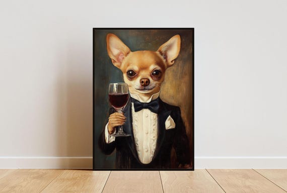 Chihuahua In Tuxedo Poster Pet Poster Chihuahua In Suit Print Dog Chihuahua Portrait Dog Living Room Poster Funny Chihuahua Art Pet