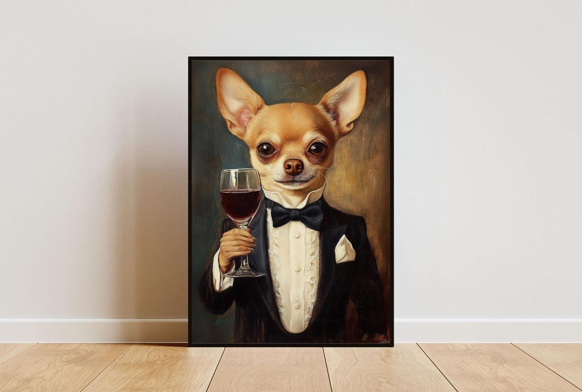 Chihuahua In Tuxedo Poster Pet Poster Chihuahua In Suit Print Dog Chihuahua Portrait Dog Living Room Poster Funny Chihuahua Art Pet