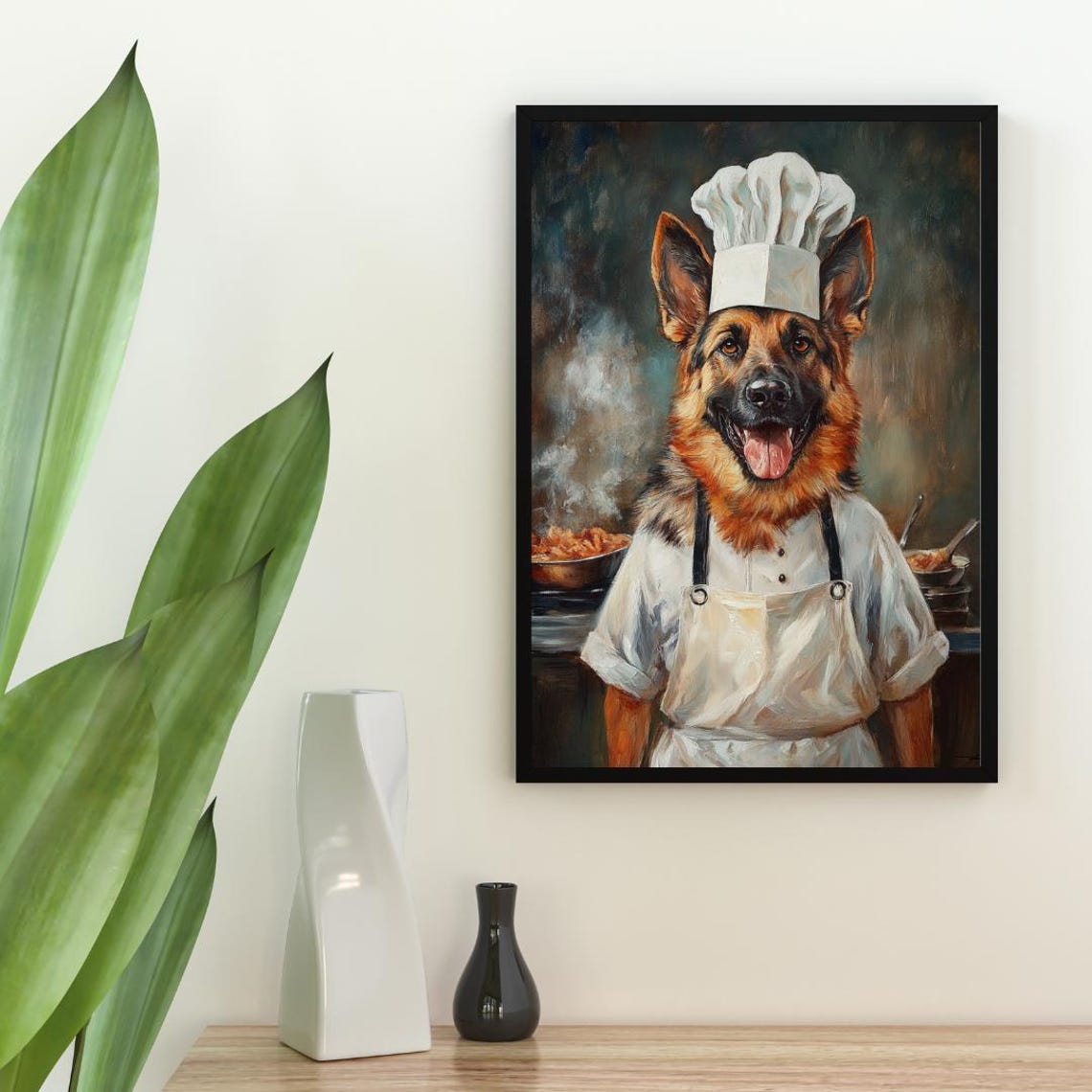 German Shepherd Chef Dog Portrait Cooking Kitchen Art Poster - Image 2