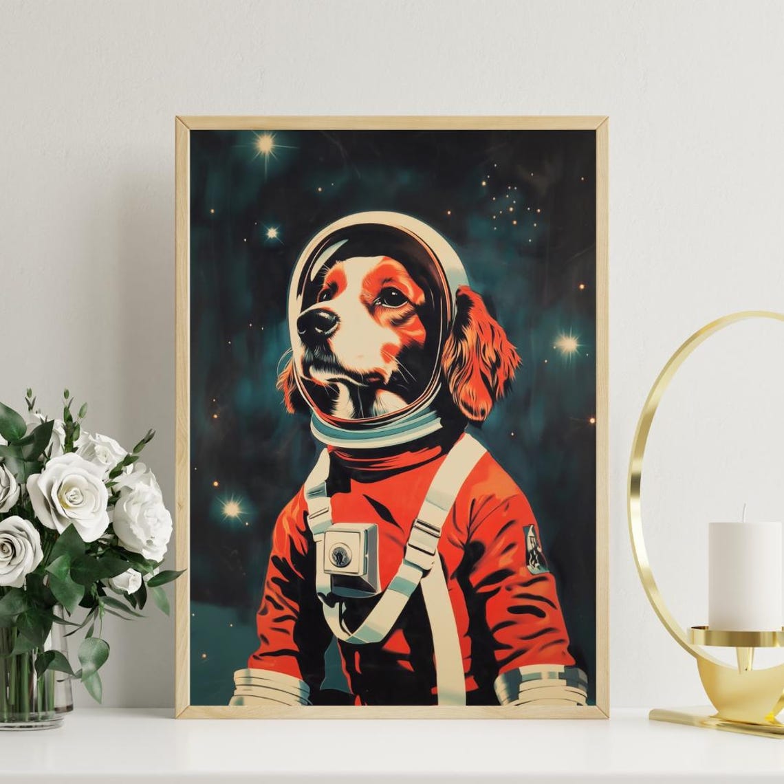 Cavalier King Charles Spaniel Astronaut Retro Red Space Poster - Image 3