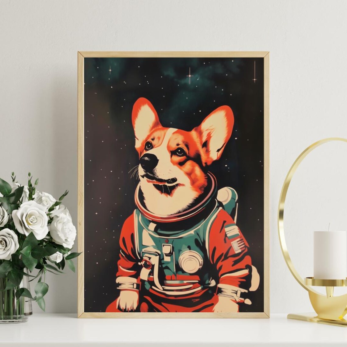 Cardigan Welsh Corgi Astronaut Retro Space Art Print - Image 3
