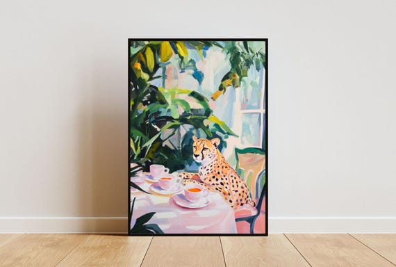 Retro Cheetah Poster Cheetah Oil Painting Vintage Cheetah Poster Animal Dining Room Wall Art Retro Animal Poster Funny Cheetah Wall Art