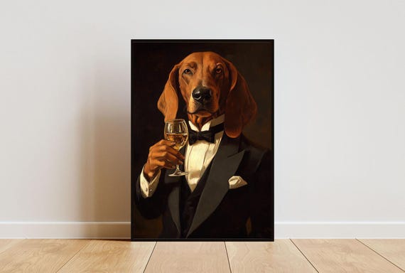 Bloodhound In Tuxedo Poster Pet Poster Bloodhound In Suit Print Bloodhound Portrait Dog Living Room Poster Funny Bloodhound Art Pet