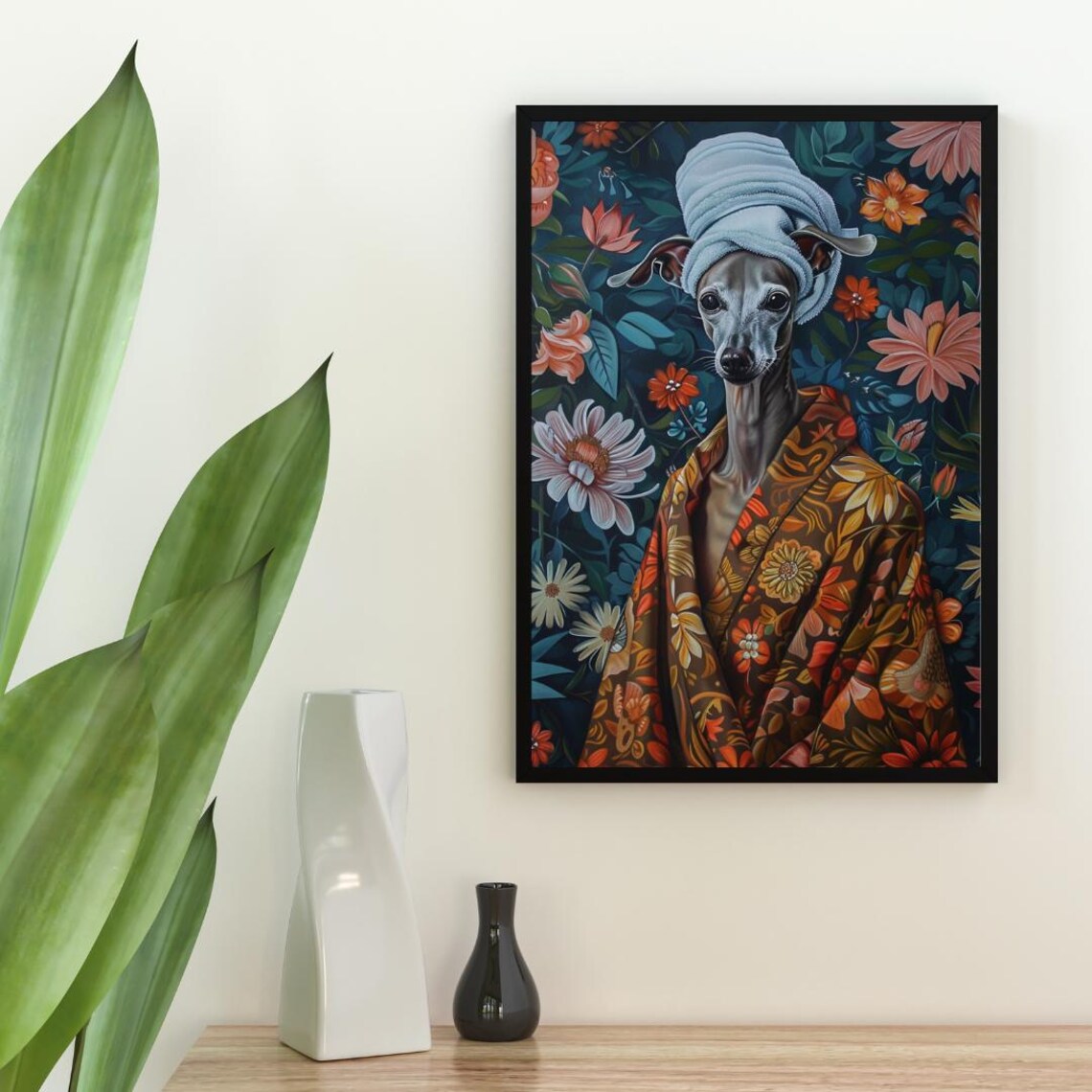Italian Greyhound In Bathrobe Dog Bathroom Art Print - Image 2