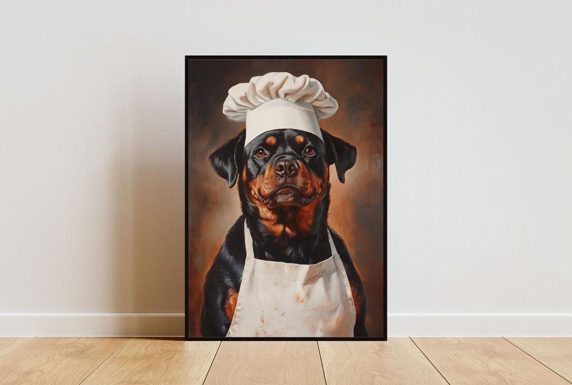 Rottweiler Chef Dog Portrait Bold Painted Kitchen Art Poster