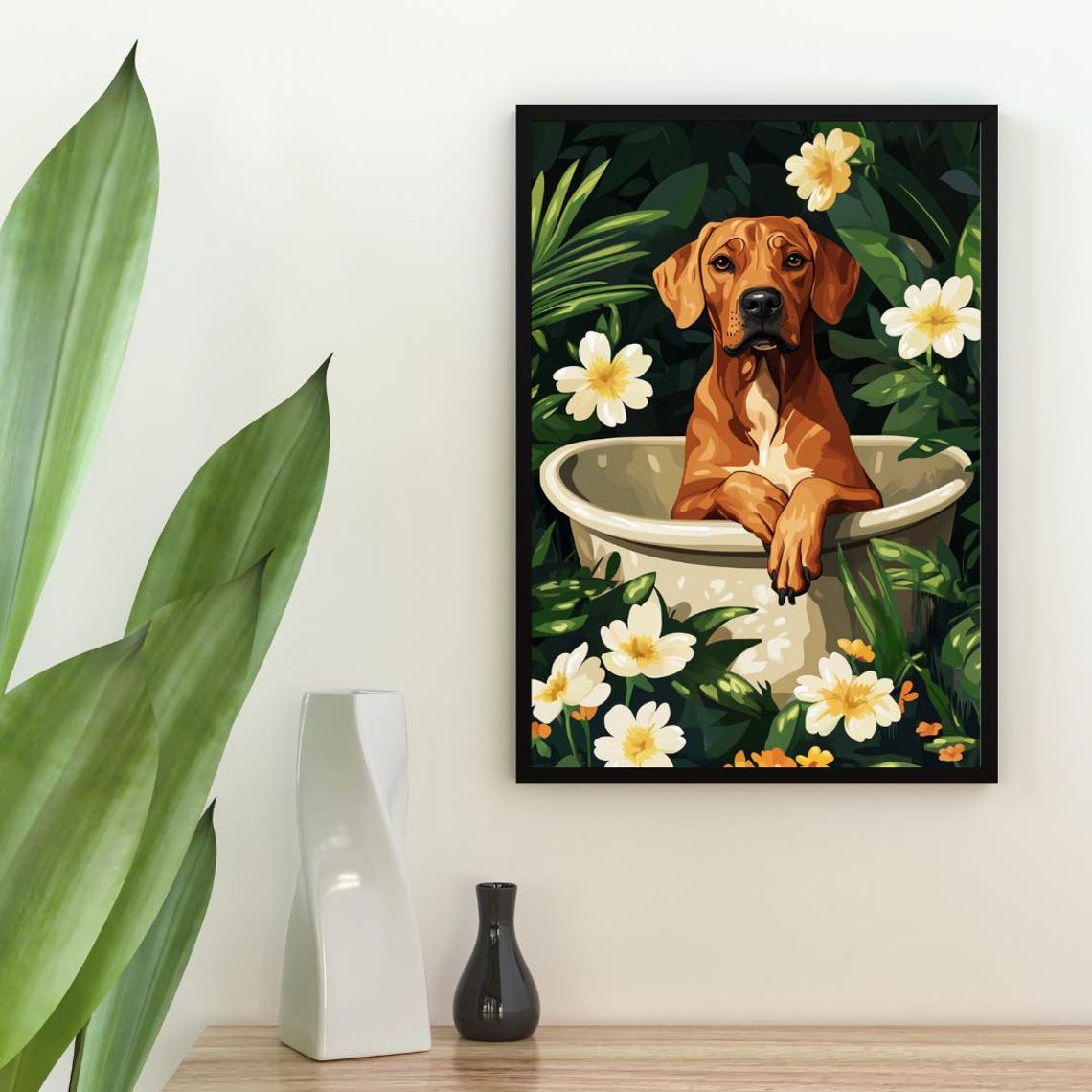 Rhodesian Ridgeback In Bathtub Poster Funny Dog Poster Rhodesian Ridgeback Bathroom Print Rhodesian Ridgeback Bath Poster Pet Wall Art - Image 2