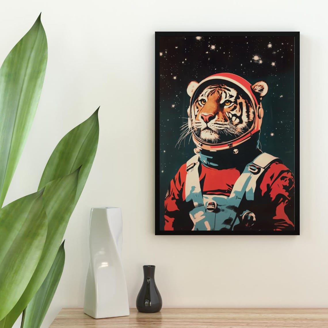 Tiger Astronaut Vintage Retro Starry Space Portrait Poster Art - Image 2
