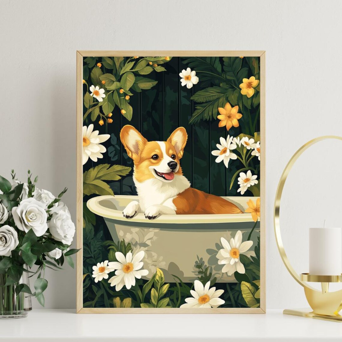 Pembroke Welsh Corgi in Bathtub Funny Dog Poster - Image 3