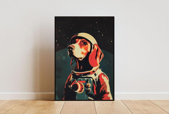 Bloodhound Astronaut Poster Bloodhound Retro Print Bloodhound Portrait Dog Retro Space Poster Funny Dog Poster Andy Warhol Art Vintage
