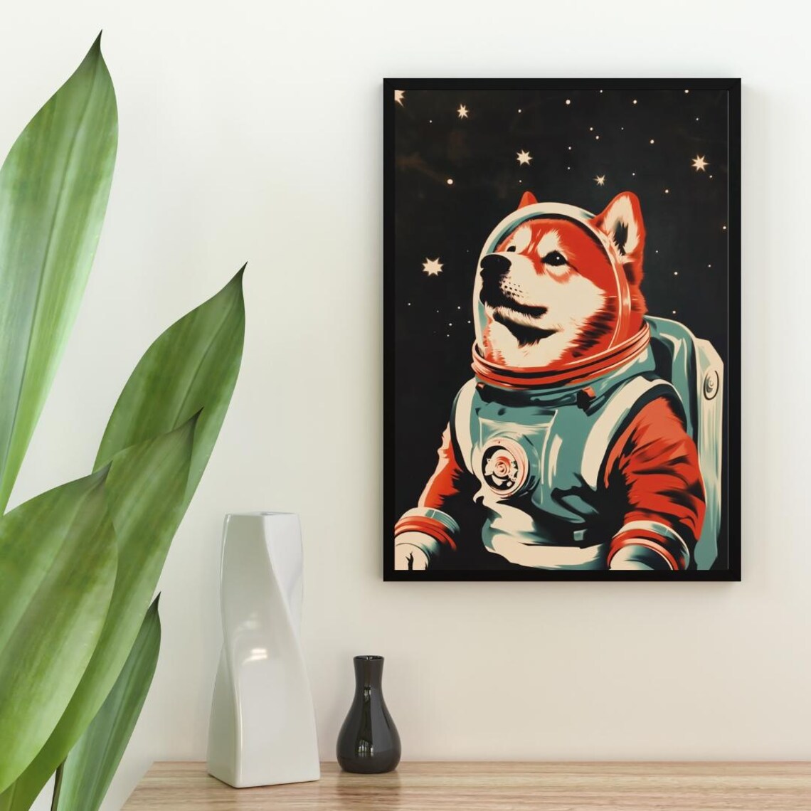 Shiba Inu Astronaut Retro Space Suit Stars Vintage Portrait Poster - Image 2
