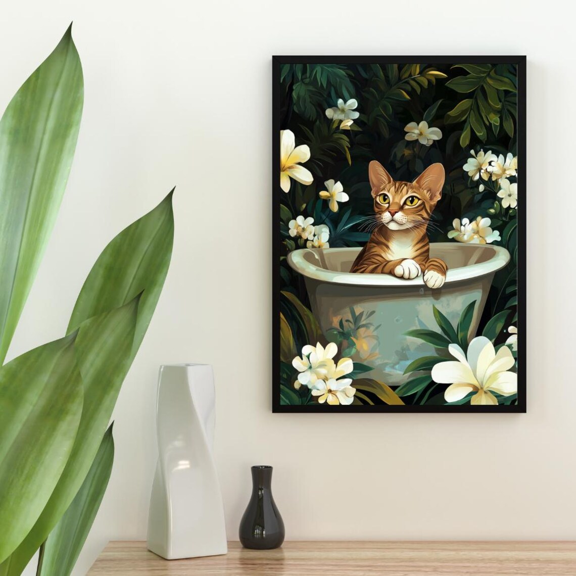 Oriental Shorthair In Bathtub Poster Funny Cat Poster Oriental Shorthair Bathroom Print Oriental Shorthair Bath Poster Bathroom Wall Art - Image 2
