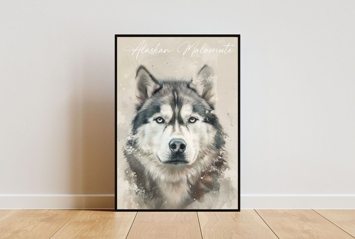 Alaskan Malamute Watercolor Dog Portrait Poster for Dog Lovers