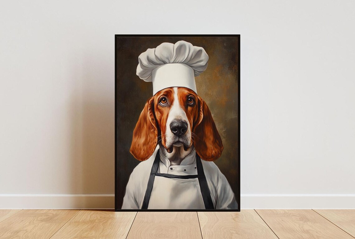 Basset Hound in Chef's Hat, Kitchen Art Print