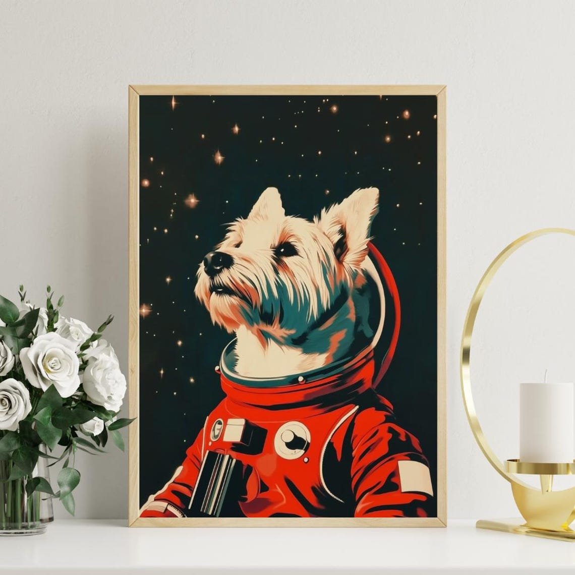 West Highland Terrier Astronaut Retro Space Dog Portrait Poster - Image 3