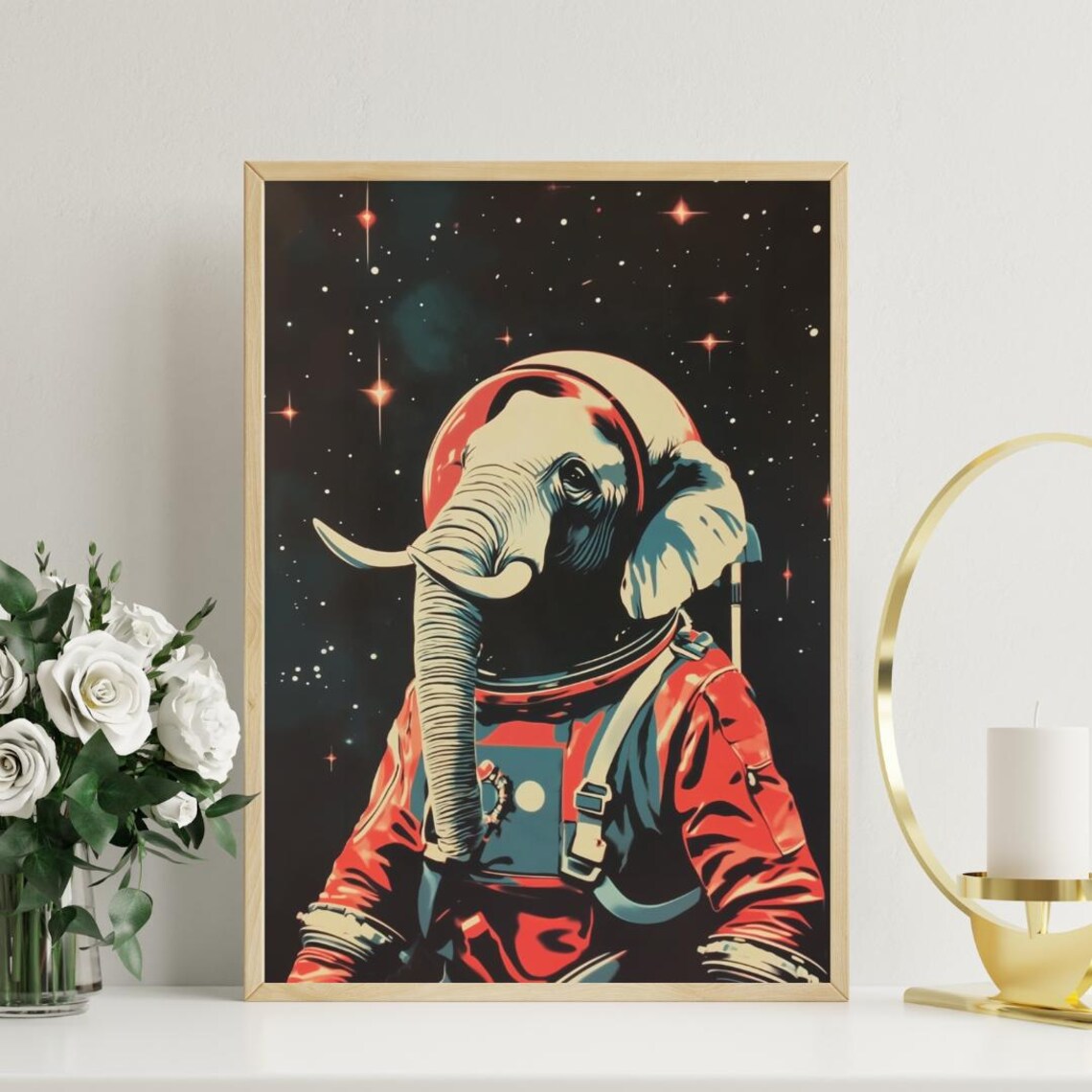 Elephant Astronaut Retro Space Poster Art Print - Image 3