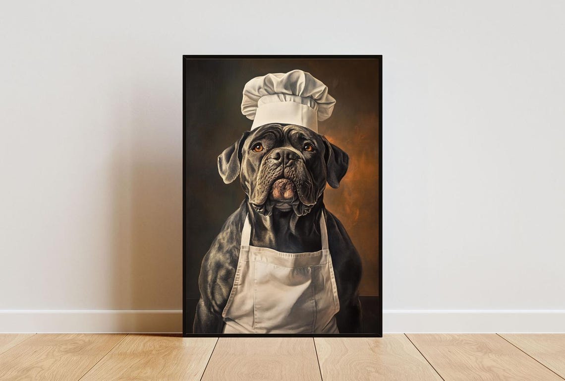 Cane Corso Chef Portrait Dog Wearing Hat and Apron Kitchen Poster