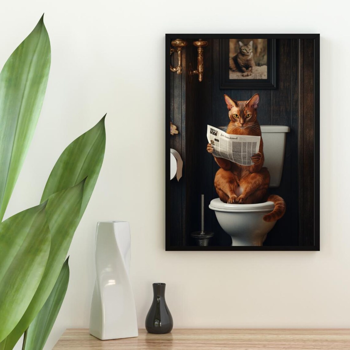 Abyssinian On Toilet Bathroom Cat Art Print - Image 2