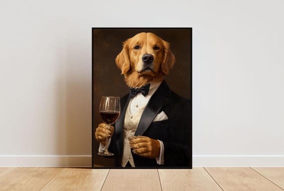 Golden Retriever In Tuxedo Poster Dog Poster Golden Retriever In Suit Print Dog Wall Art Golden Retriever Portrait Funny Retriever Art